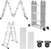 A collection of aluminum ladders and accessories displayed on a white background. Produktbild-Vorschau