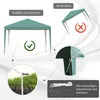 Diagram showing a stable and unstable setup of a green pop-up gazebo, with close-ups of assembly details and included accessories. Produktbild-Vorschau