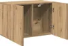 A wooden cabinet with two doors and two compartments, shown with the doors open. Voir les images du produit