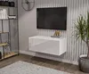A modern living room with a wall-mounted TV and a white TV lowboard. Produktbild-Vorschau
