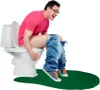 A man is sitting on a toilet with his pants down, playing golf. There is a green mat on the floor. Anteprima dell’immagine prodotto