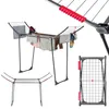 A collage of images showing a foldable clothes drying rack in various configurations and angles. Produktbild-Vorschau