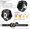 A collage of images showing a smartwatch, its features, and dimensions. Produktbild-Vorschau