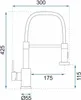 A technical drawing of a kitchen faucet with dimensions indicated. Náhľad obrázku produktu