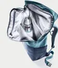 The inside of a backpack is shown, with a thermos bottle placed inside one of the compartments. Produktbild-Vorschau