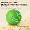 A green interactive dog toy ball is shown on a cracked surface, with text describing its features. Náhled obrázku produktu
