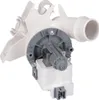 A white and gray washing machine drain pump against a white background. Produktbild-Vorschau