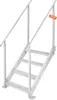 A silver-colored aluminum alloy ladder with four steps and two handrails, shown against a white background. Produktbild-Vorschau