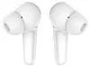 A pair of white wireless earbuds is shown against a white background. Podgląd zdjęcia produktu