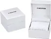 A white Calypso watch box, shown both closed and open with a white cushion inside. Voir les images du produit
