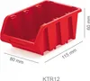A red storage bin with dimensions indicated by lines and text. Produktbild-Vorschau