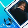 A man in a suit wearing a security earpiece, with a coiled headset in the foreground. Produktbild-Vorschau