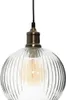 A close-up studio shot of a clear glass pendant light with a ribbed texture and a bronze-colored metal fixture. Anteprima dell’immagine prodotto