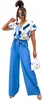 Damen Jumpsuit mit Wickeloberteil Overall  Look Blau/XL/42 Produktbild-Vorschau 1