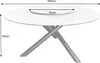 A white round dining table with a rotating serving plate and a gray metal base, with dimensions indicated. Produktbild-Vorschau