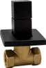 A close-up studio shot of a black and brass plumbing valve. Produktbild-Vorschau