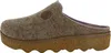 A single brown felt slipper with a purple lining and a cork-like sole, shown from the side. Voir les images du produit