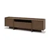 A long, low TV stand with a dark wood finish and a minimalist design, presented against a white background. Produktbild-Vorschau