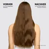 A split image showing a person's back with their hair styled differently on each side, illustrating a 'before' and 'after' effect. Produktbild-Vorschau