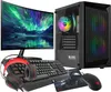 A gaming computer setup including a monitor, tower, keyboard, mouse, and headphones, all displayed on a white background. Produktbild-Vorschau