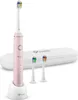 A pink electric toothbrush with its charging base and two replacement brush heads, displayed on a white background with a white carrying case in the background. Náhľad obrázku produktu