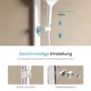 Close-up of a white shower head and rail system, with inset images showing mounting details and text highlighting features. Náhľad obrázku produktu