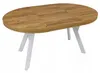 A wooden-top oval table with white legs on a white background. Náhled obrázku produktu