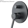 A black shower mixer tap with a lever handle and a circular escutcheon plate, set against a white background. Produktbild-Vorschau