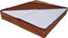 A folded mattress is shown from an elevated diagonal angle against a white background. The mattress has a brown fabric cover that is partially unzipped, revealing the white foam interior. The cover is folded into a square shape. Produktbild-Vorschau
