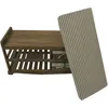 A wooden bench with two storage baskets and a striped cushion. Podgląd zdjęcia produktu