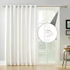 A white curtain is shown hanging on a curtain rod in front of a window. A close-up inset shows a clear plastic curtain rod bracket. Produktbild-Vorschau