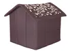 A brown dog house with a floral patterned roof. Produktbild-Vorschau