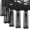 A close-up view of the bottom edge of a black hammock chair, showing the woven netting and hanging fringe. Náhled obrázku produktu