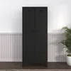 A black metal wardrobe with two doors and two drawers, set against a white paneled wall. Voir les images du produit