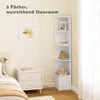 A corner of a bedroom with a white corner shelf unit next to a nightstand and a bed. Produktbild-Vorschau