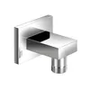 A chrome-plated shower arm mount with a threaded outlet. Produktbild-Vorschau