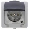 A close-up, front-facing view of a gray and white electrical outlet with a protective cover. Anteprima dell’immagine prodotto