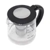 A clear, top-down view of a glass teapot with a black lid and handle, set against a white background. Náhled obrázku produktu