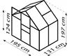 A line drawing diagram of a greenhouse with dimensions indicated. Produktbild-Vorschau