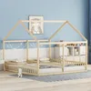 A children's bedroom with a wooden house-shaped bed frame for two children. Anteprima dell’immagine prodotto