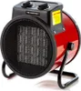 A red and black electric heater with a black mesh front and a black stand, shown against a white background. Náhled obrázku produktu