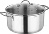 A stainless steel pot with a glass lid and handles, shown from a slightly elevated front-left angle on a white background. Produktbild-Vorschau