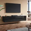 A modern living room with a wall-mounted TV cabinet and a large television. Voir les images du produit