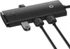A black USB hub with multiple ports and cables attached, shown from a close-up angle against a white background. Voir les images du produit