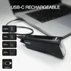 A black OSRAM bicycle light is shown connected to a laptop via a USB-C cable, with battery level indicators displayed on the left. Anteprima dell’immagine prodotto