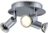 A silver-colored ceiling spotlight with three adjustable heads, mounted on a white background. Voir les images du produit