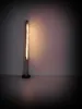 A single floor lamp made of wood with integrated LED lighting, standing on a dark base against a plain wall. Produktbild-Vorschau