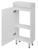 A white bathroom vanity cabinet with a sink on top, shown with one door open. Anteprima dell’immagine prodotto