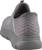 A rear view of a grey Skechers slip-on sneaker. Voir les images du produit