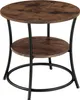 A two-tiered round side table with a wood-grain finish and black metal legs, presented against a white background. Voir les images du produit